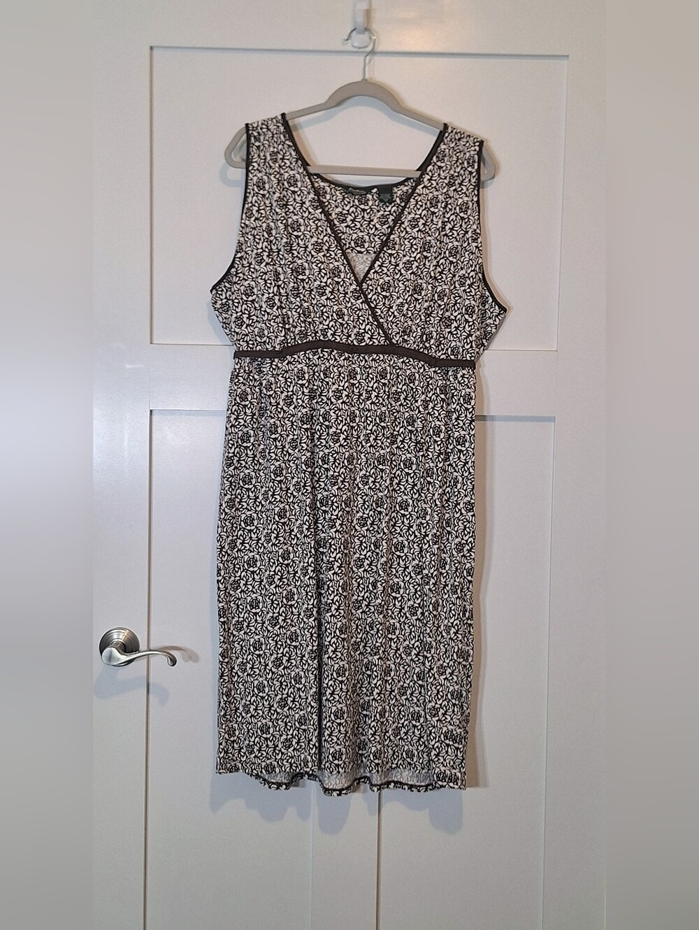 Eddie Bauer Floral Sleevls Midi Dress Empire Waist Brown White Cotton Modal 3X